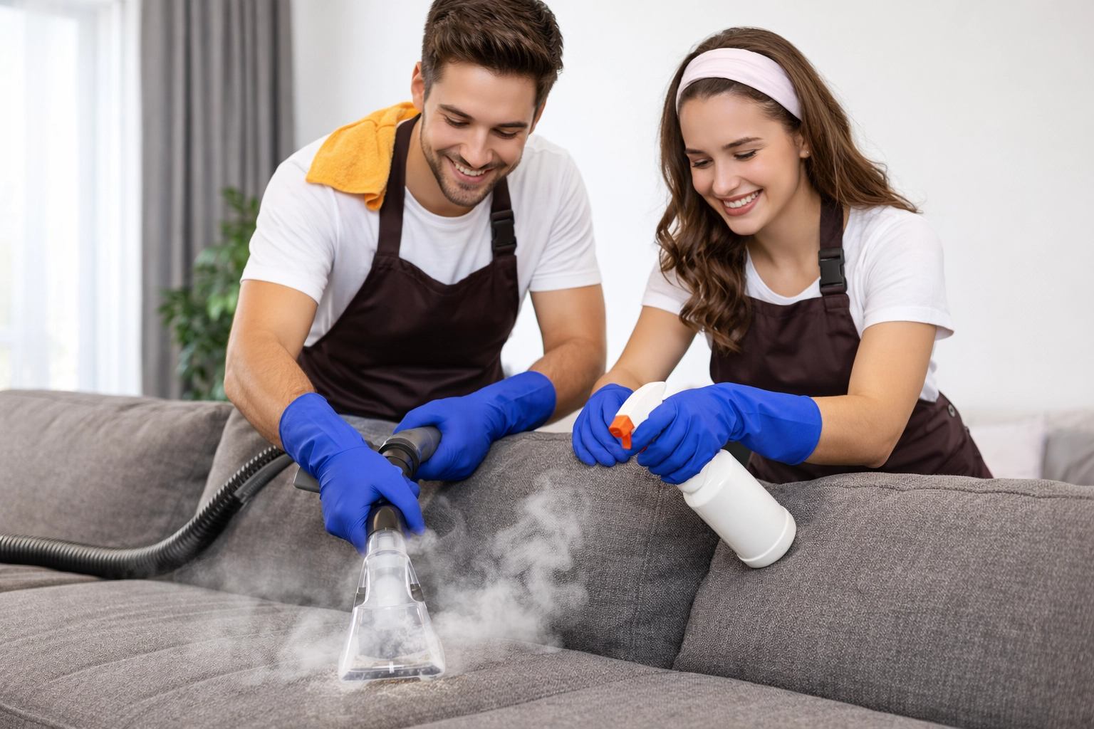 Equipe de higienização profissional em ação